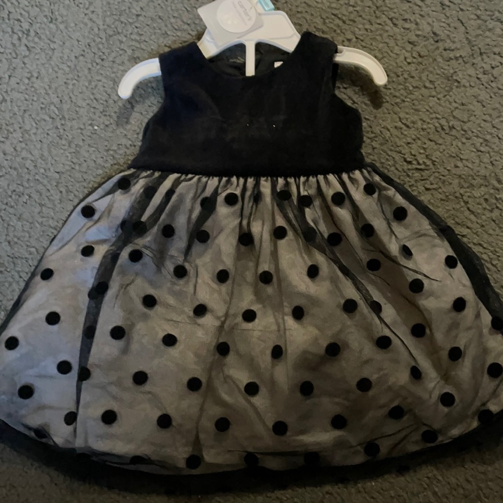 Black velvet Dress shear lace black pokadots white underneath size 6 months